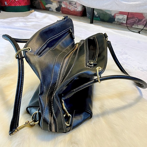 Jones New York black, leather, satchel with multiple pockets and gold hardware. - Picture 9 of 11